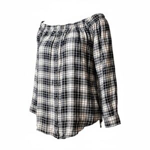 WET SEAL XL Black White Plaid Flannel Off Shoulder Top R $29